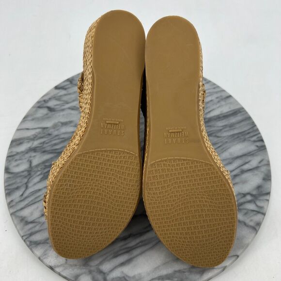 Stuart Weitzman Womens 7.5 Sandals Camel Crochet Braid Wedge Espadrille Platform - Picture 7 of 12